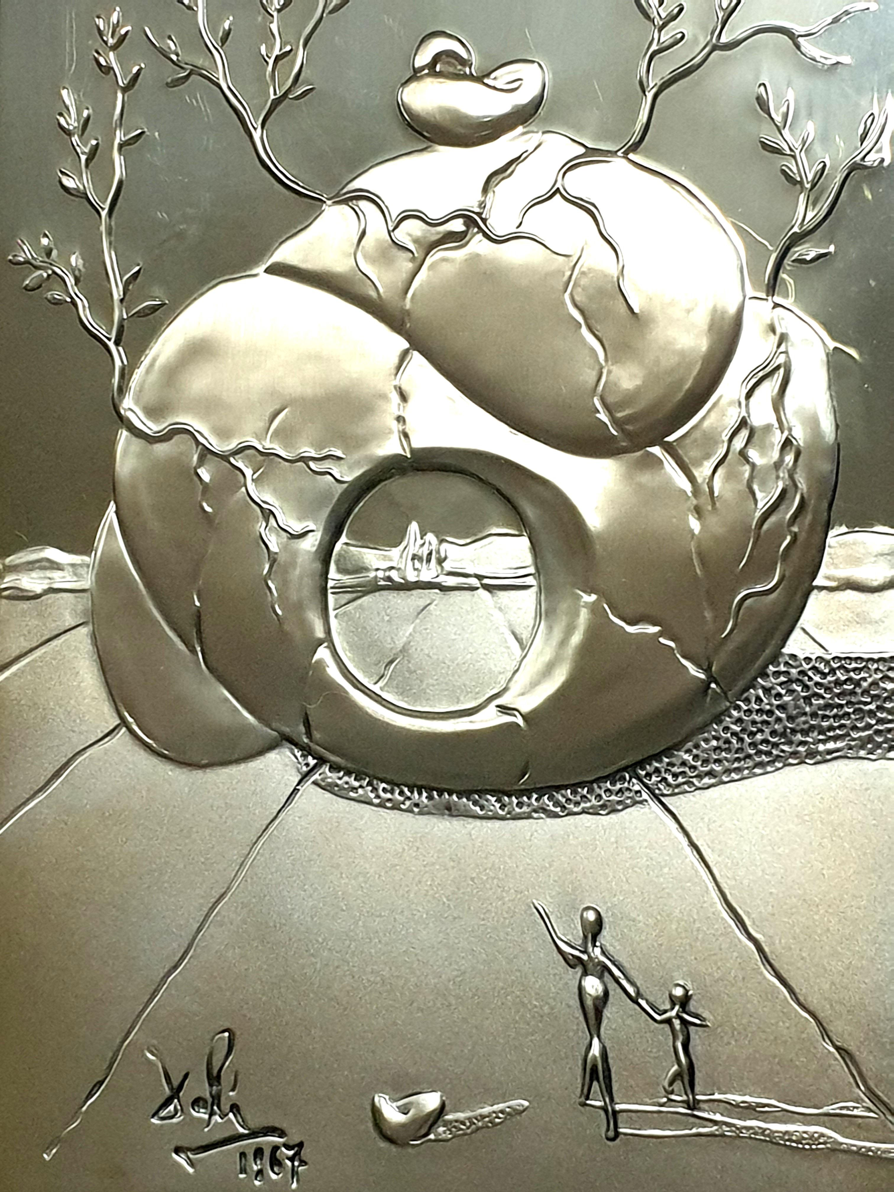 Salvador Dalí Figurative Sculpture - Salvador Dali - Universal Harmony - Bas Relief Silver Sculpture
