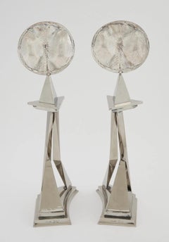 Sculpture Castor & Pollux Chromed Metal Candlesticks