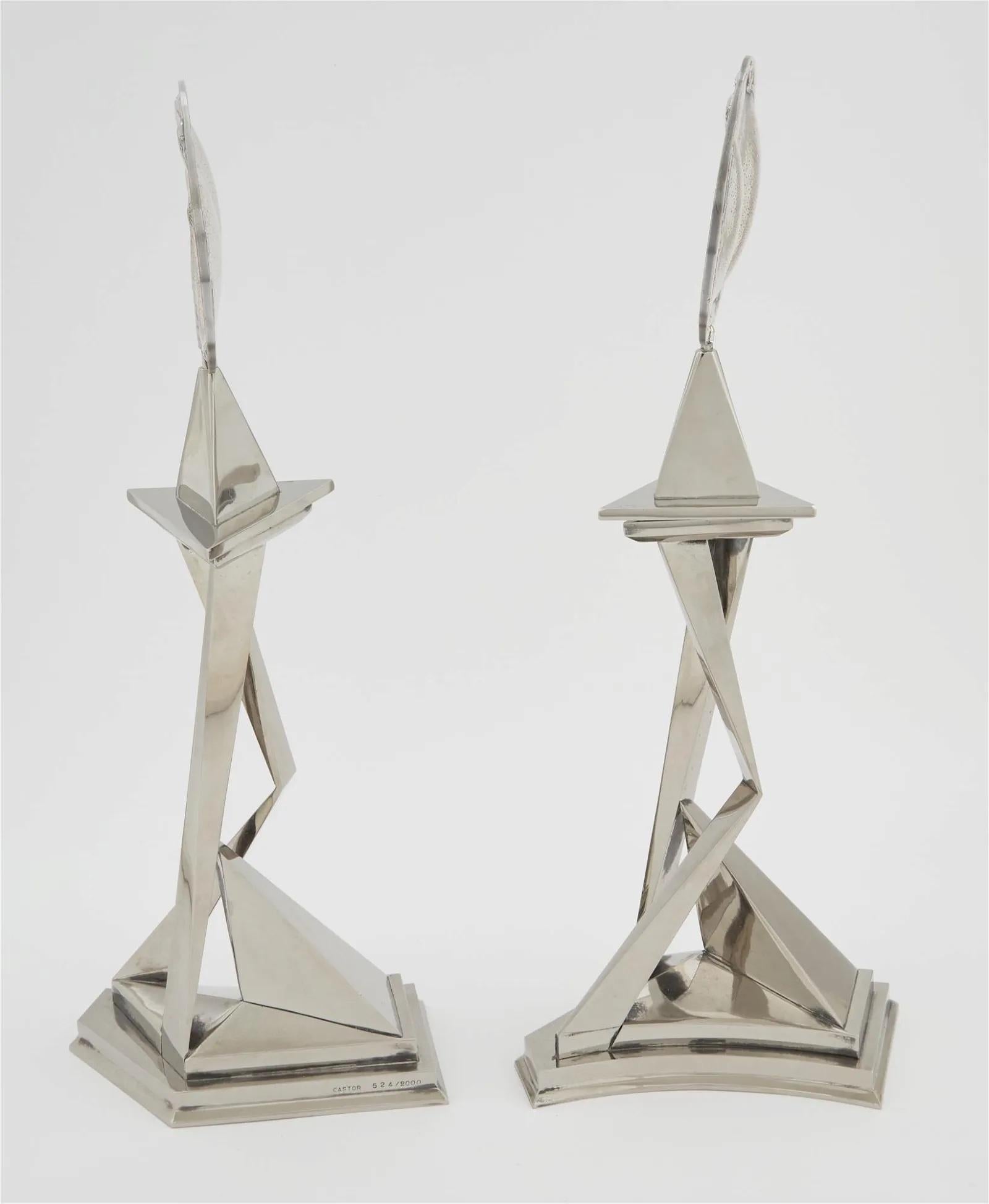 Sculpture Castor & Pollux Chromed Metal Candlesticks  1