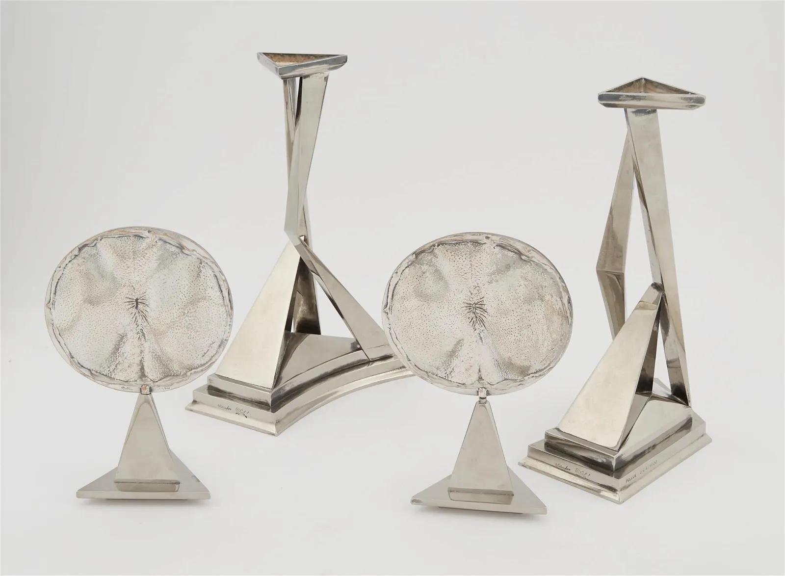 Sculpture Castor & Pollux Chromed Metal Candlesticks  2