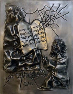 Ten Commandments, Surrealist Platinum Wall Sculpture by Salvador Dali