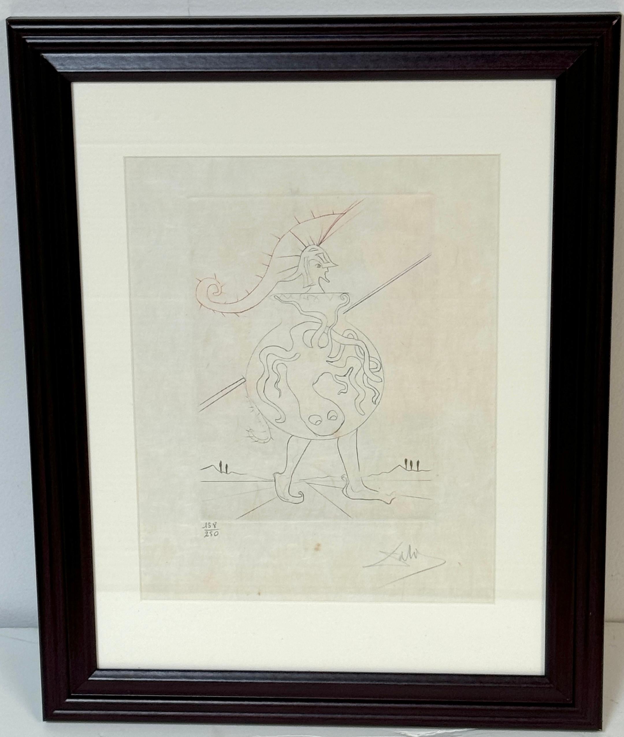 Salvador Dalí, Shakespeare II, Henry V, 1971
Edition 138/250, This work is from the suite Much Ado About Shakespeare II (1971) and includes 16 drypoint engravings.
Image Sight: 4.9 inches wide by 6.4 inches high 

This exquisite drypoint etching on