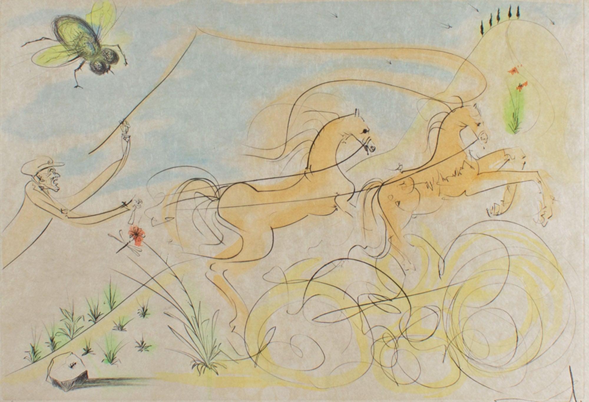 Salvador Dali Signed 1974 “The Coach and the Fly” Drypoint Etching with Pochoir For Sale 2