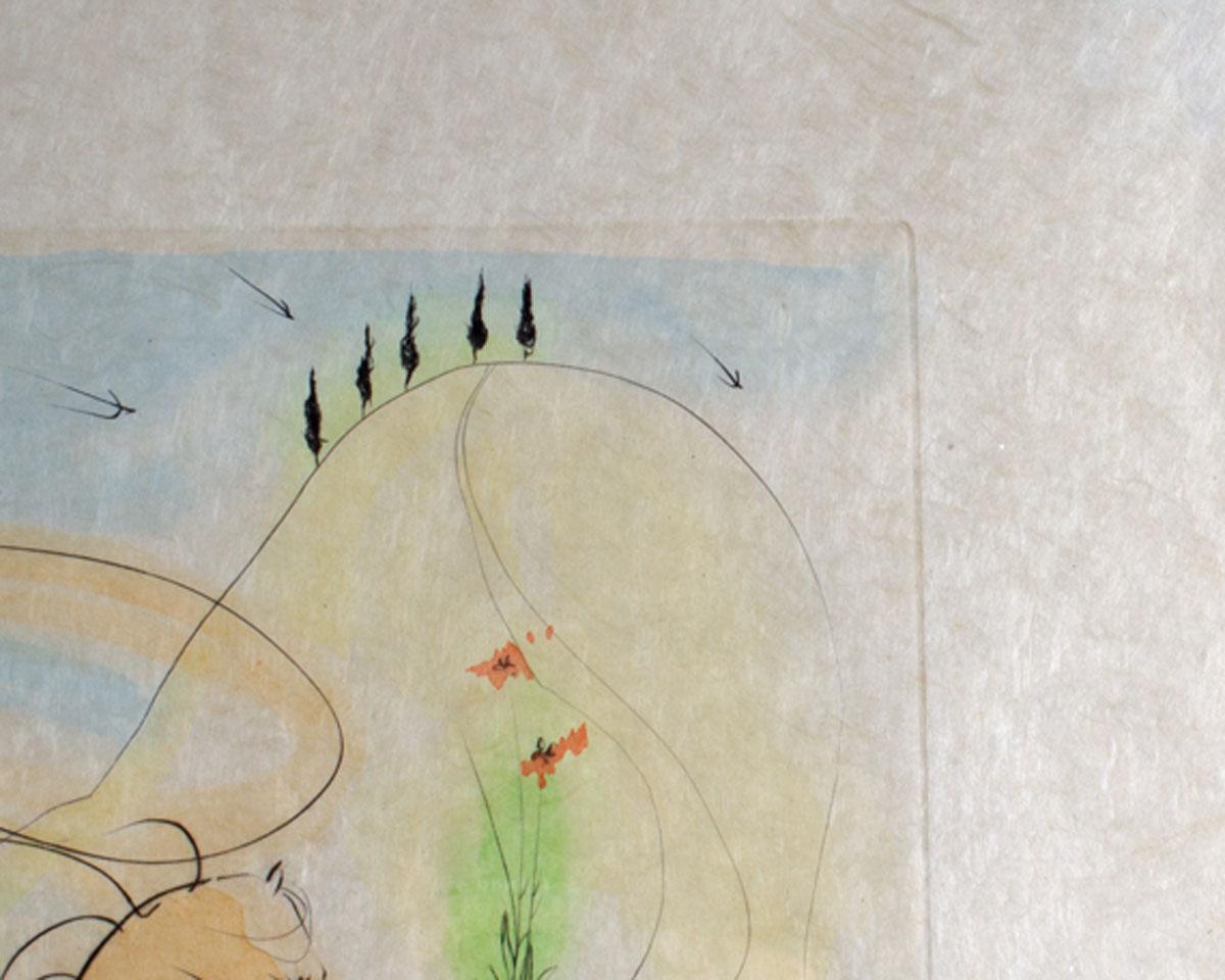 Modern Salvador Dali Signed 1974 “The Coach and the Fly” Drypoint Etching with Pochoir  For Sale