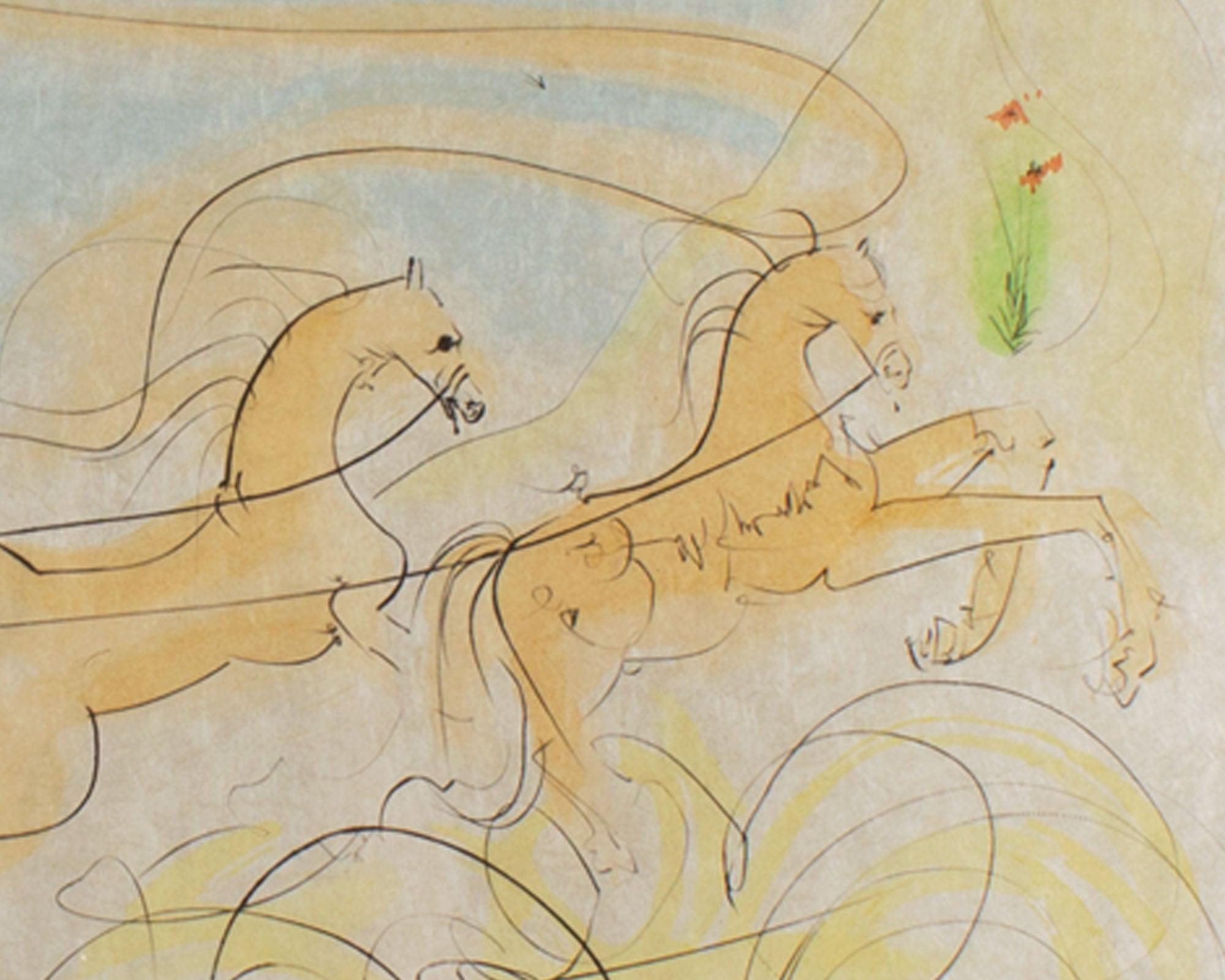 Late 20th Century Salvador Dali Signed 1974 “The Coach and the Fly” Drypoint Etching with Pochoir For Sale