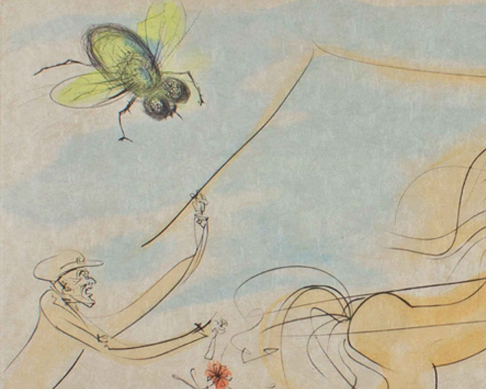 Paper Salvador Dali Signed 1974 “The Coach and the Fly” Drypoint Etching with Pochoir For Sale