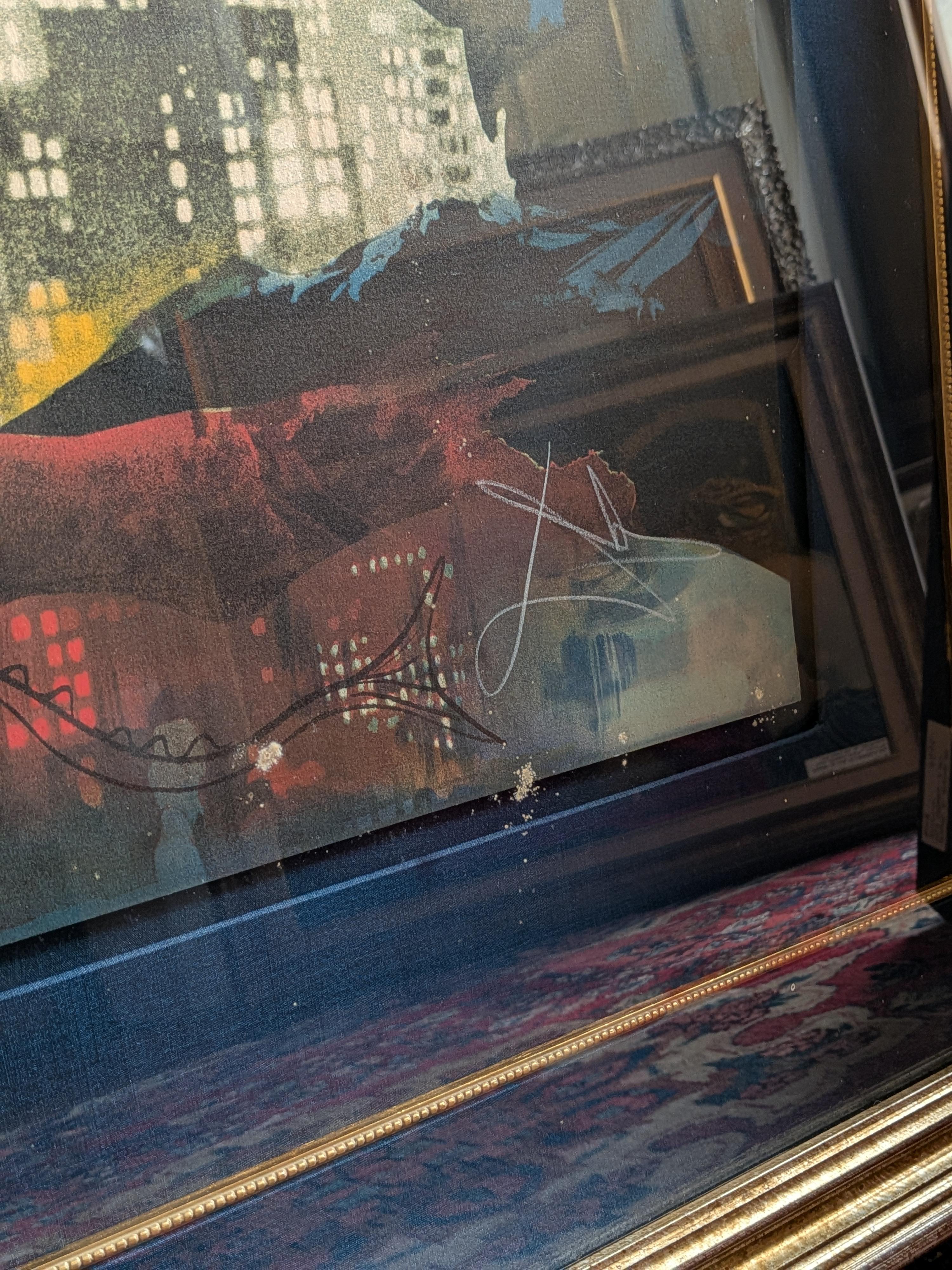 Bois Salvador Dali Signé EA Artist Proof Lithographie Manhattan Skyline Encadrée 1976 en vente