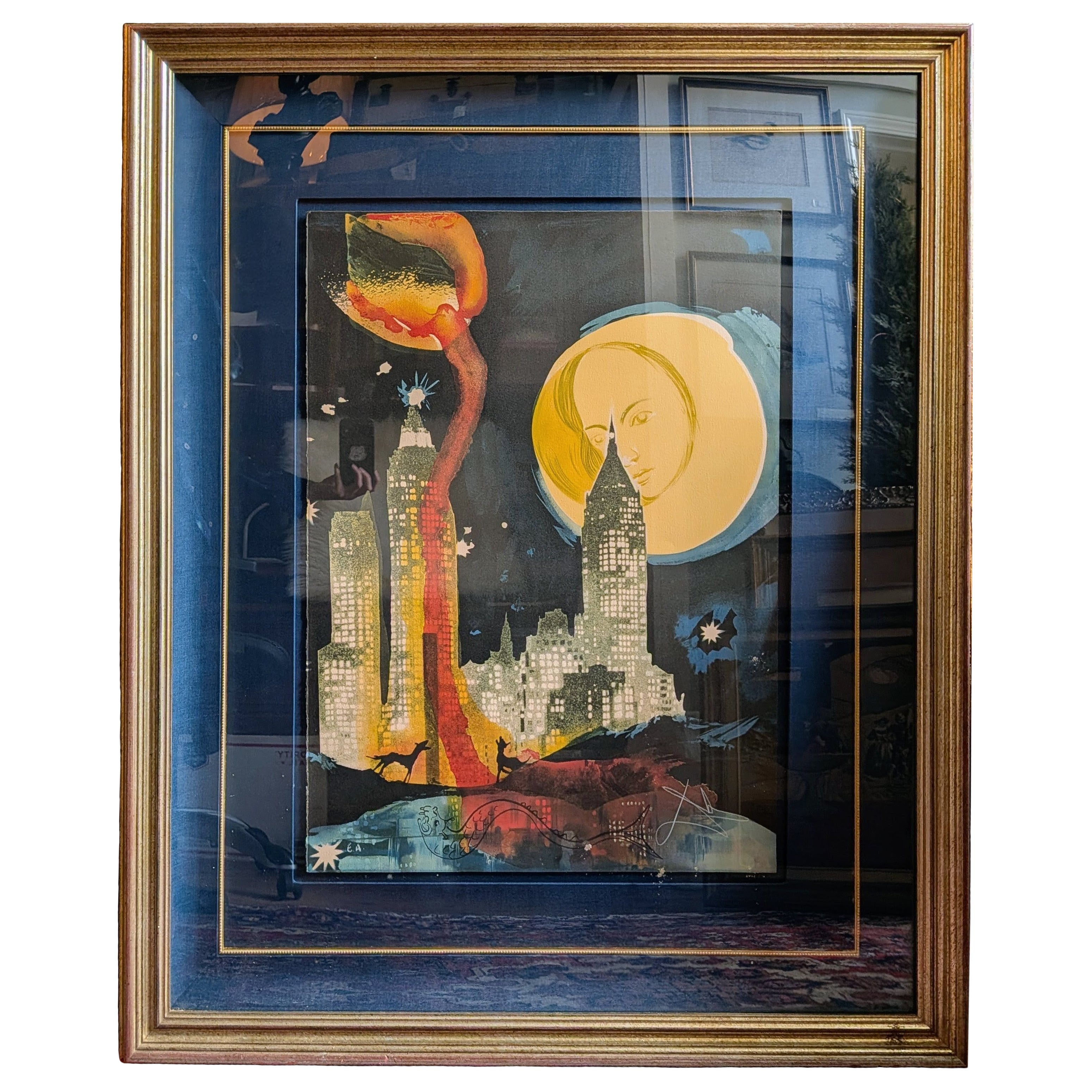 Salvador Dali Signed EA Artist Proof Lithograph Manhattan Skyline Framed 1976