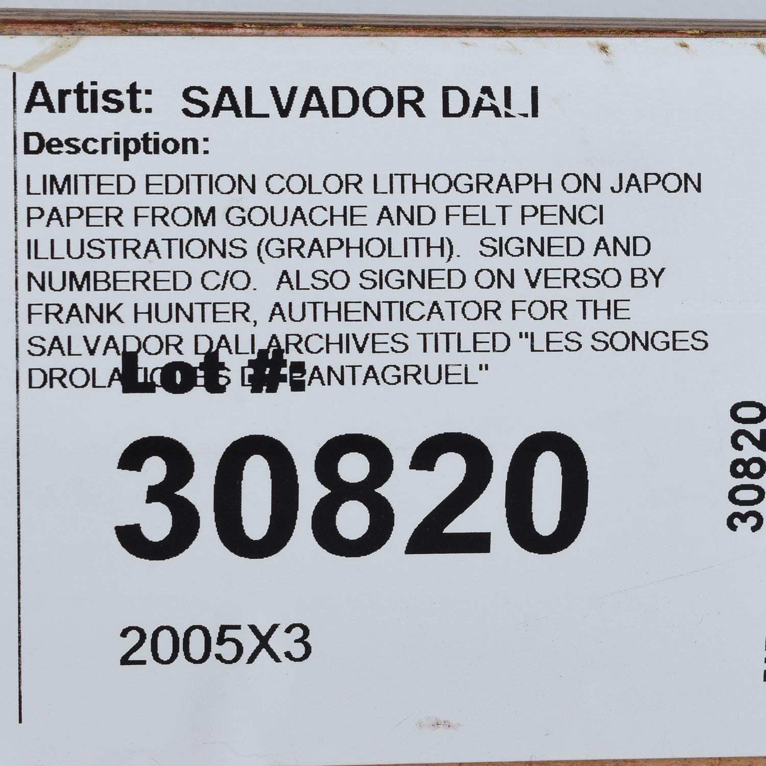 Salvador Dali Signed Framed Lithograph Les Songes Drolatiques De Pantagruel 1