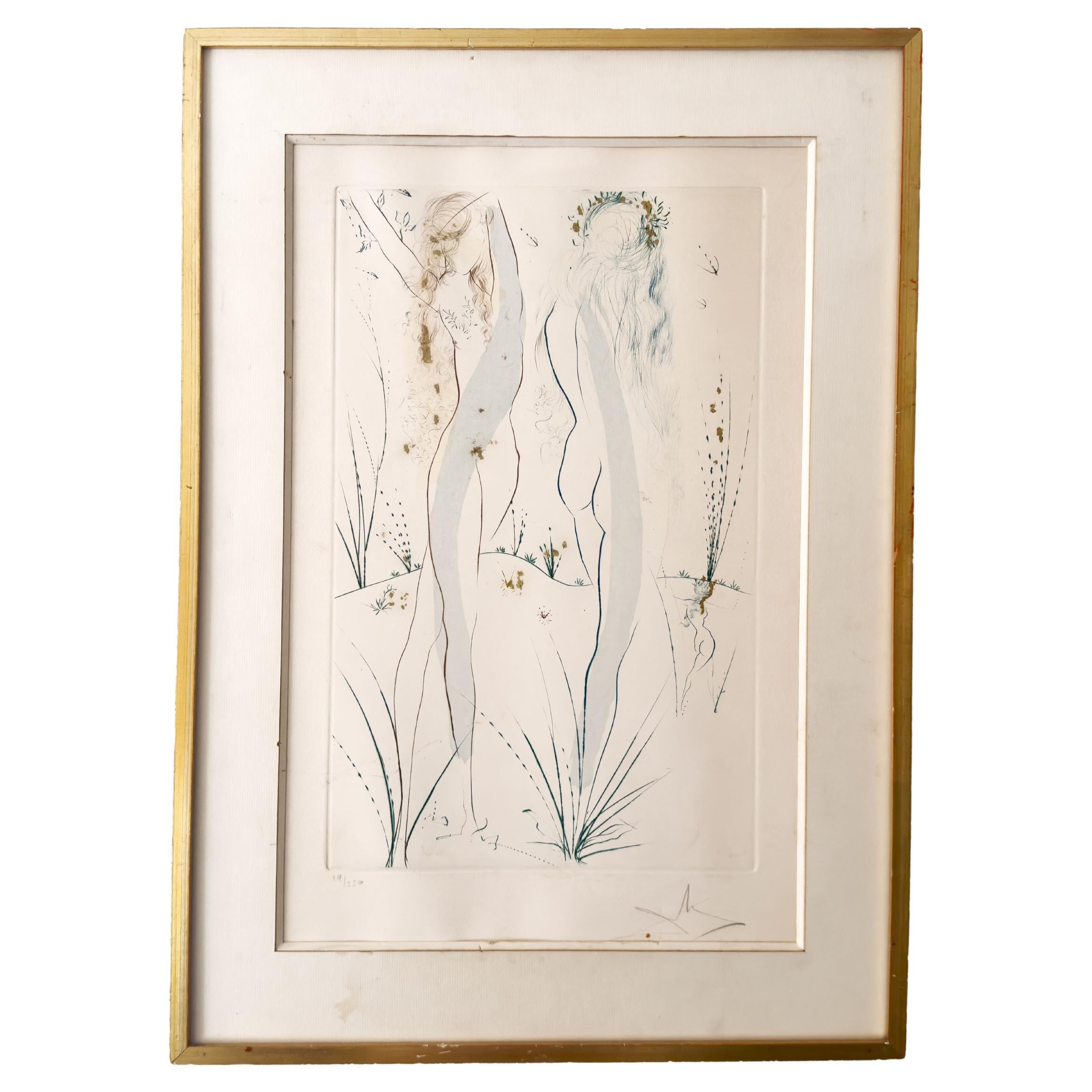 Lithographie signée de Salvador Dali, "L'aimée se nourrit parmi les lys", Cantique des Cantiques