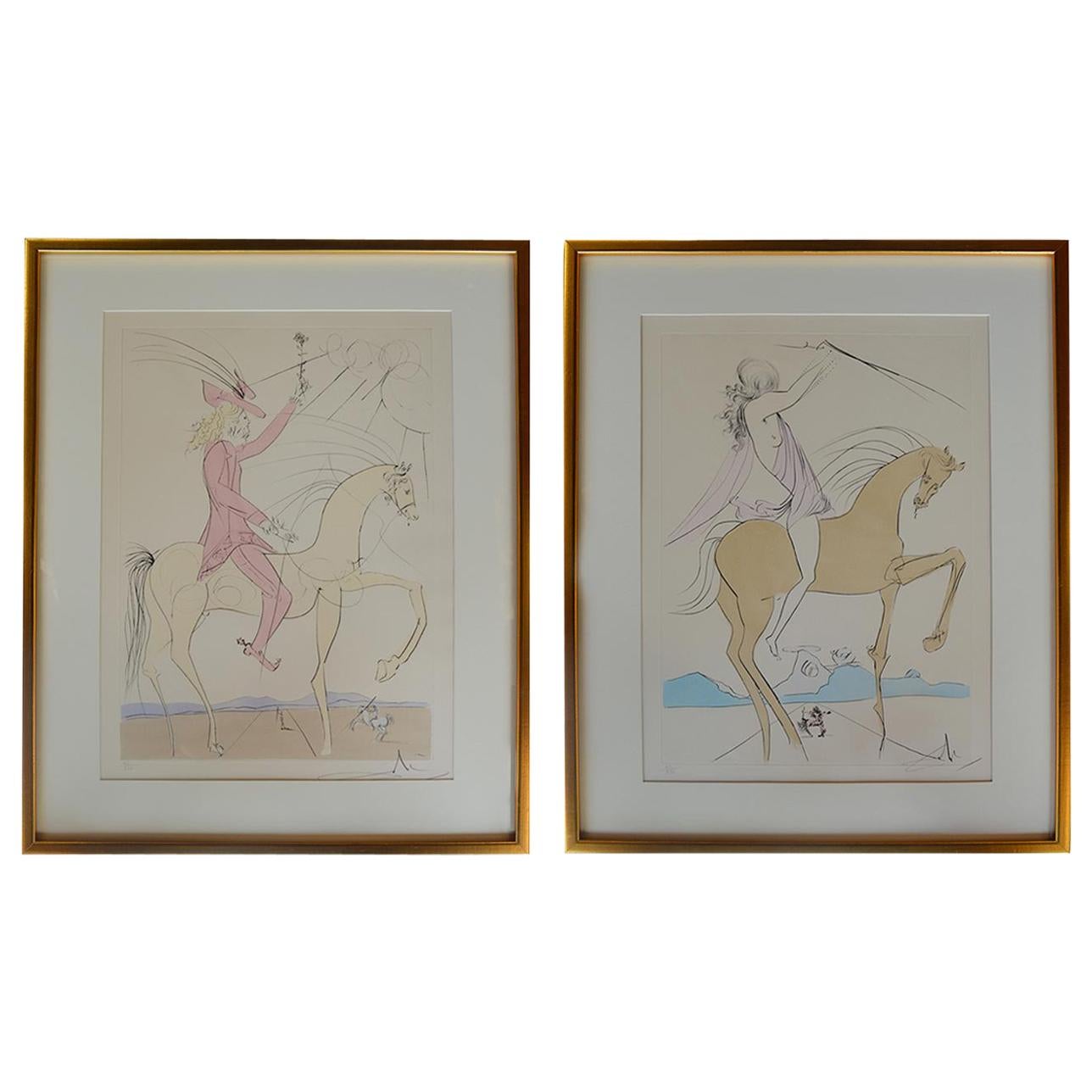 Pair  Salvador Dali 'sp. 1904-1984' Two Etchings on Papers “Amazon” & “Cavalier 