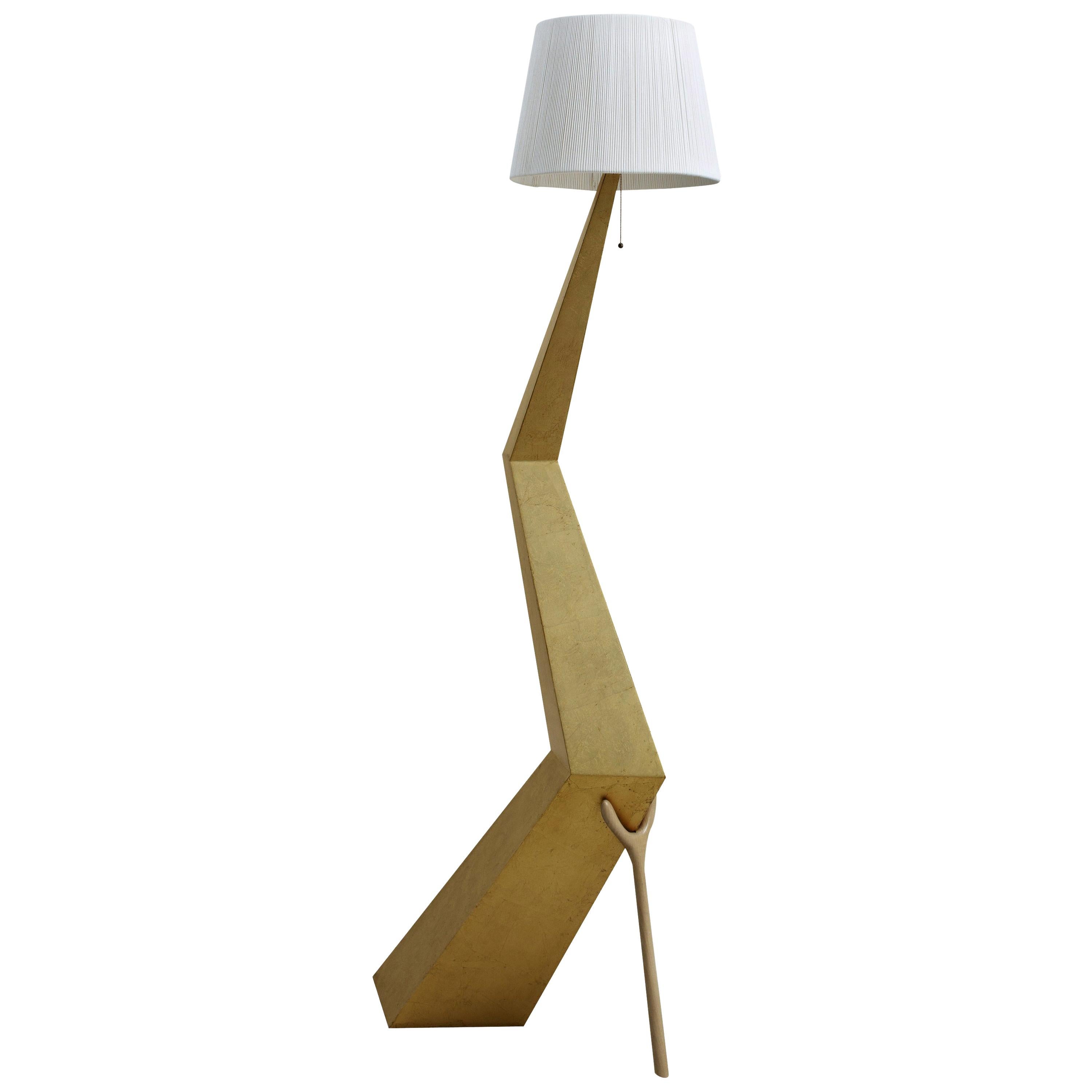 Braceli lamp designed by Salvador Dali manufactured by BD furniture in Barcelona.

Bracelli
Panel structure covered with silver plated polyester painting (Fine gold leaf).
Lampshade in ivory cotton and rayon. 

Measures: 37 x 64 x 180 H.