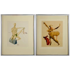 Salvador Dali The Divine Comedy Inferno Canto 5 and 33 Framed and Signed, 1960