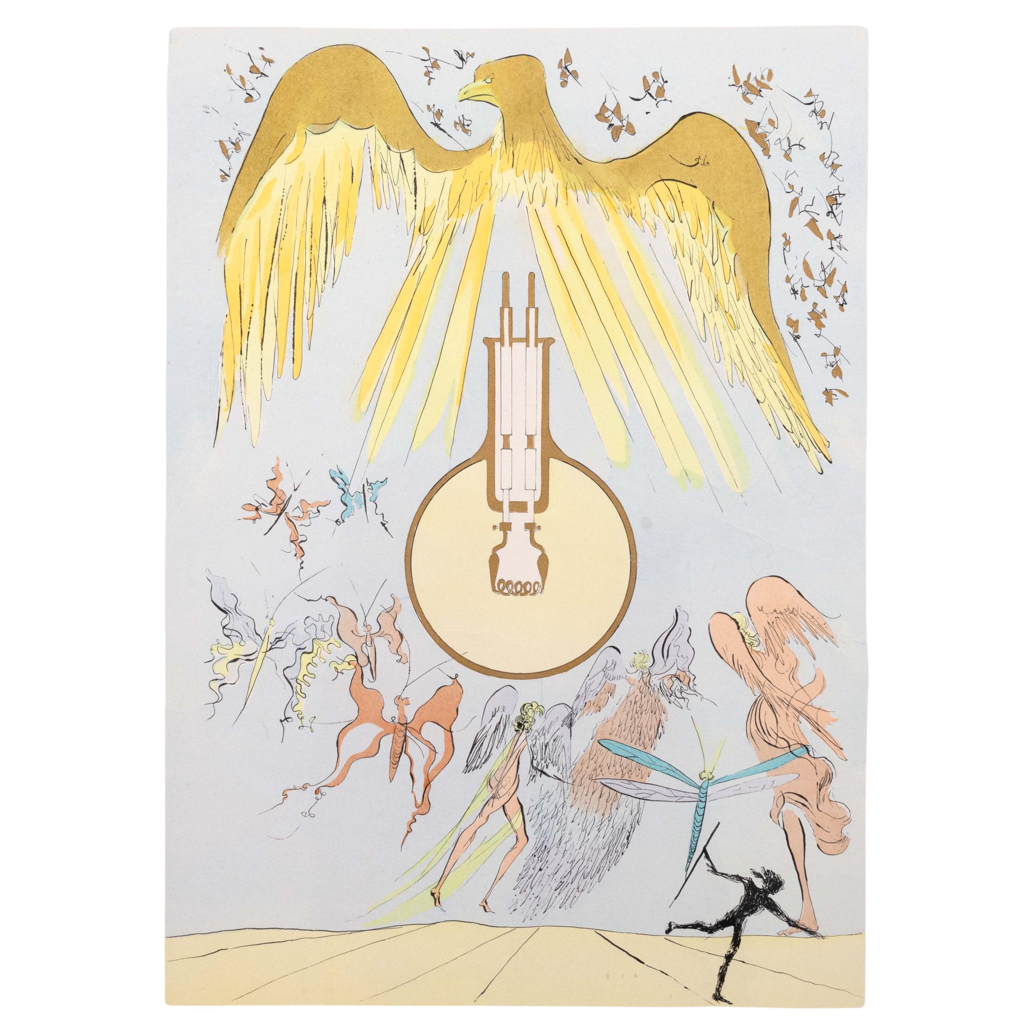 Salvador Dali Die elektrische Glühbirne signiert Kaltnadelradierung mit Schablone