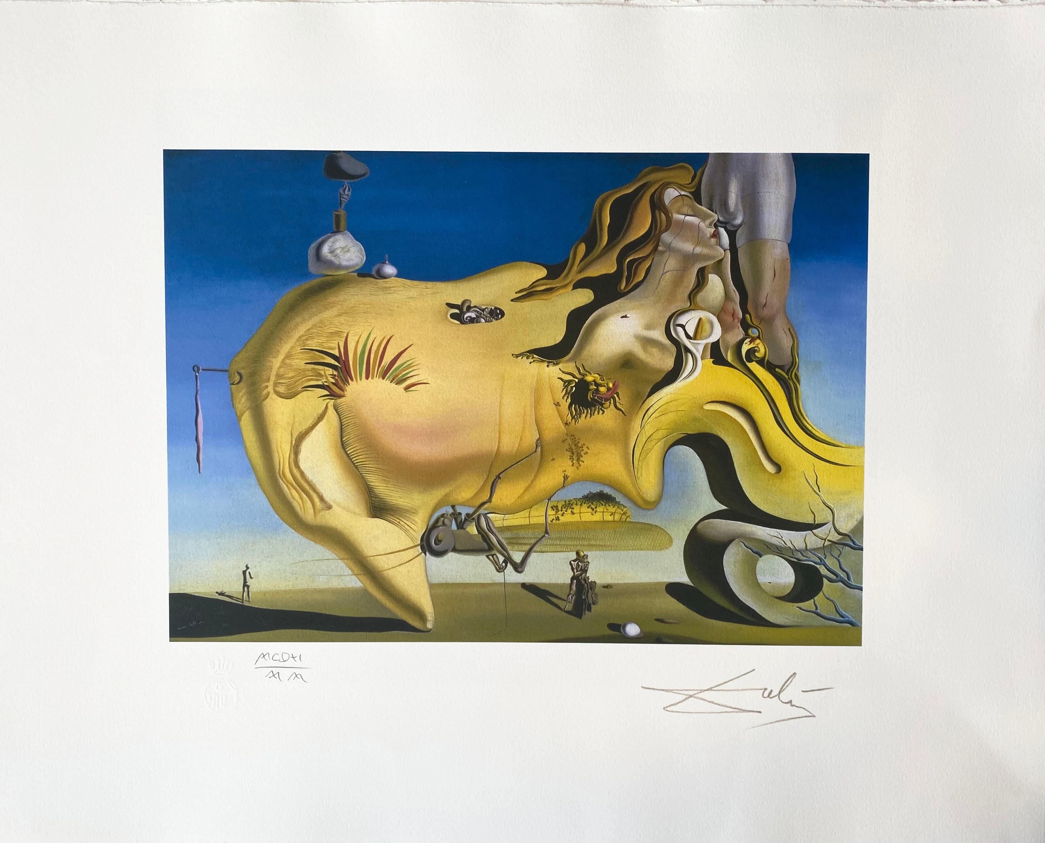 Salvador Dali - Der große Masturbator 
Lithographie 
In der Platte signiert und nummeriert 
Nummeriert am 2000 (MCDXI) 
Größe: 50x66cm
1929
390€.