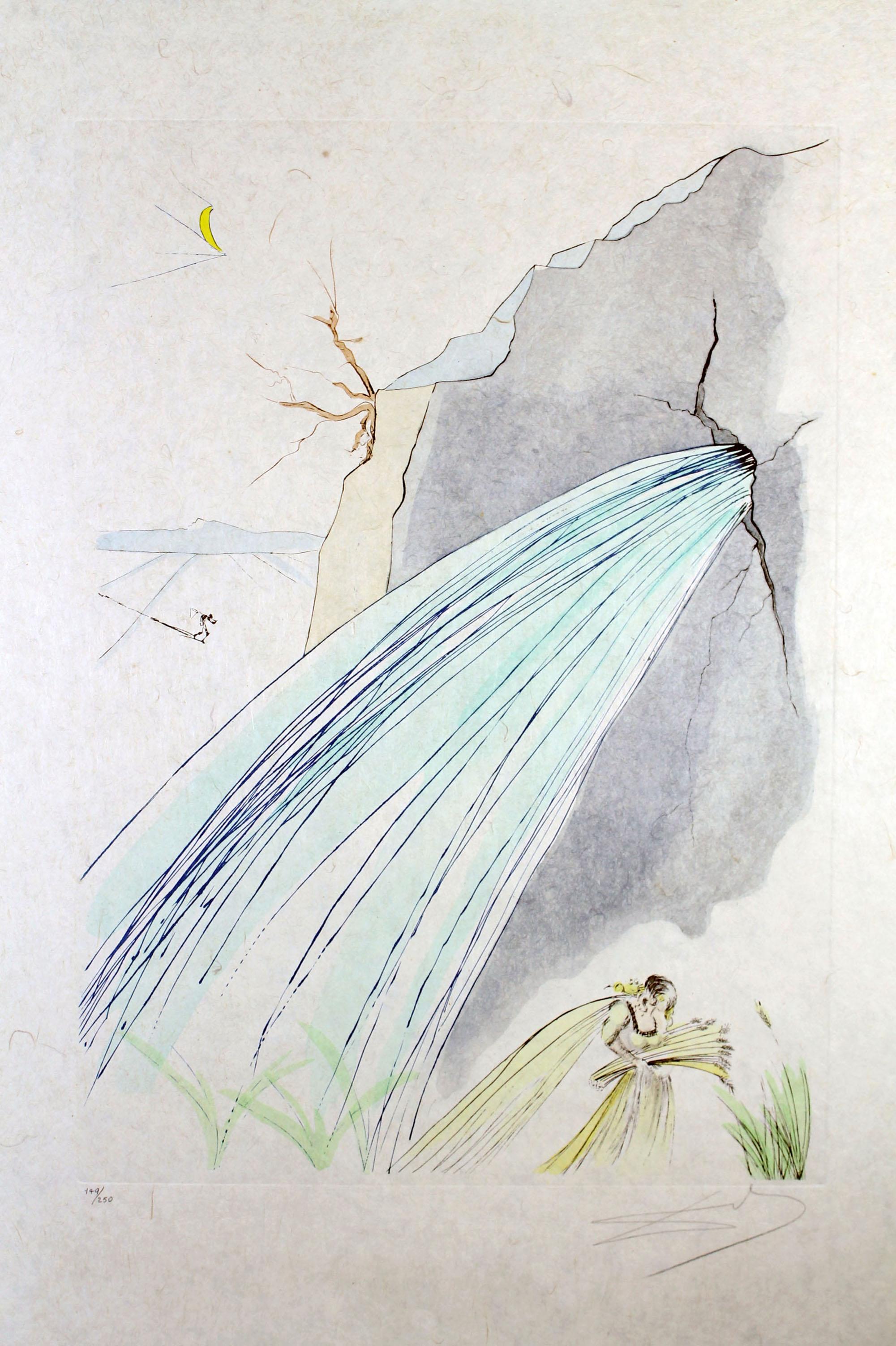 Salvador Dali, „ „Der Berg““, Radierung mit Kaltnadelradierung und Bleistift in Farben, Mint im Angebot 1