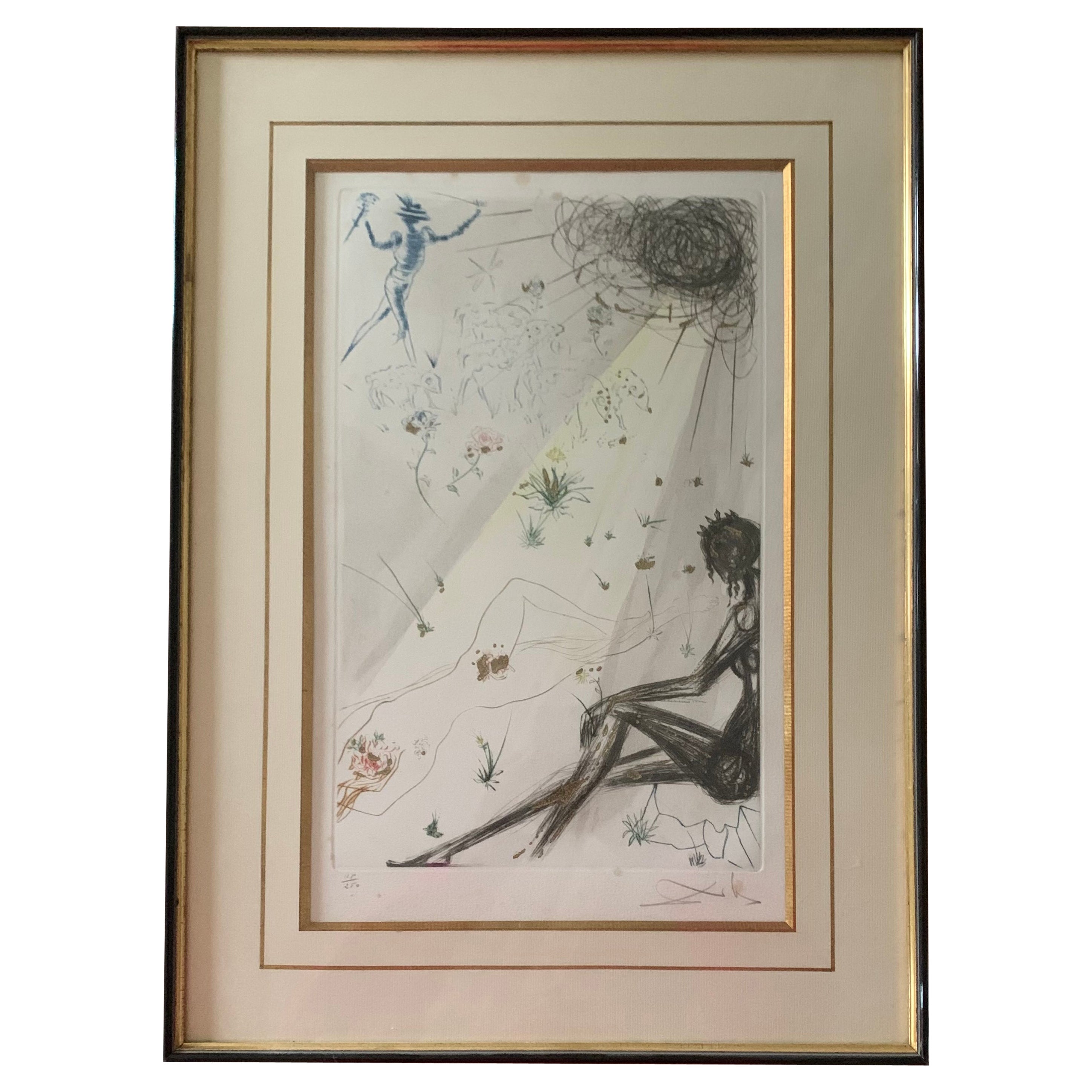 Salvador Dali " The Shepherd " 1971 Engraving Heightened with Gold Flakes