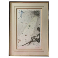 Salvador Dali « Le berger », gravure de 1971, hauteur augmentée avec des éclabousssures d'or