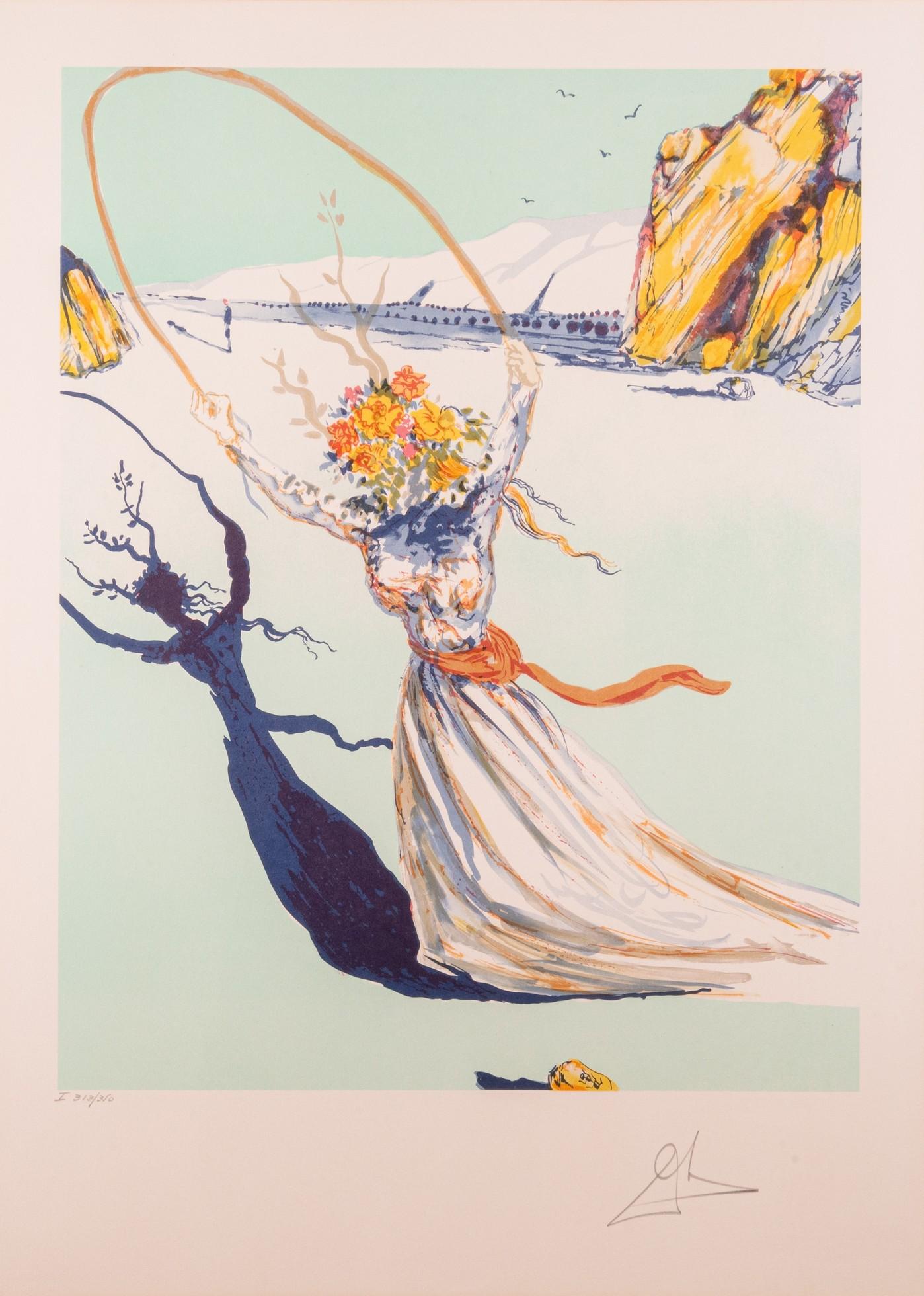 A classic surrealist lithograph on paper titled “Transcendent Passage” by Salvador Dali. Hand signed in pencil on the bottom right with an annotation of I 313/350 on the bottom left. Published in 1979. This piece can be found in 