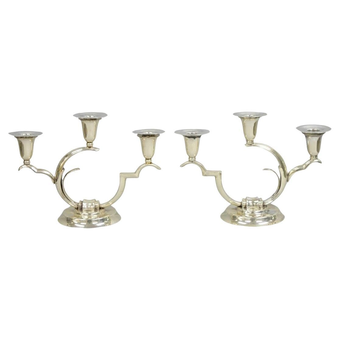 Salvador de la Serna Art Deco Skulpturale 925 Sterlingsilber-Kerzenständer aus Sterlingsilber - Paar