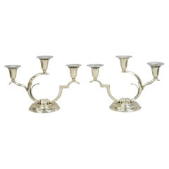 Salvador de la Serna Art Deco Sculptural 925 Sterling Silver Candlestick - Pair