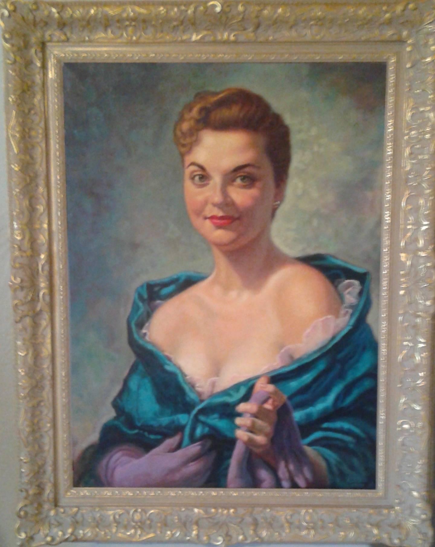 SALVADOR DE REGIL 1954 Portrait of Marian Virginia Schuster - Surrealist Artist - Painting by Salvador De Regil
