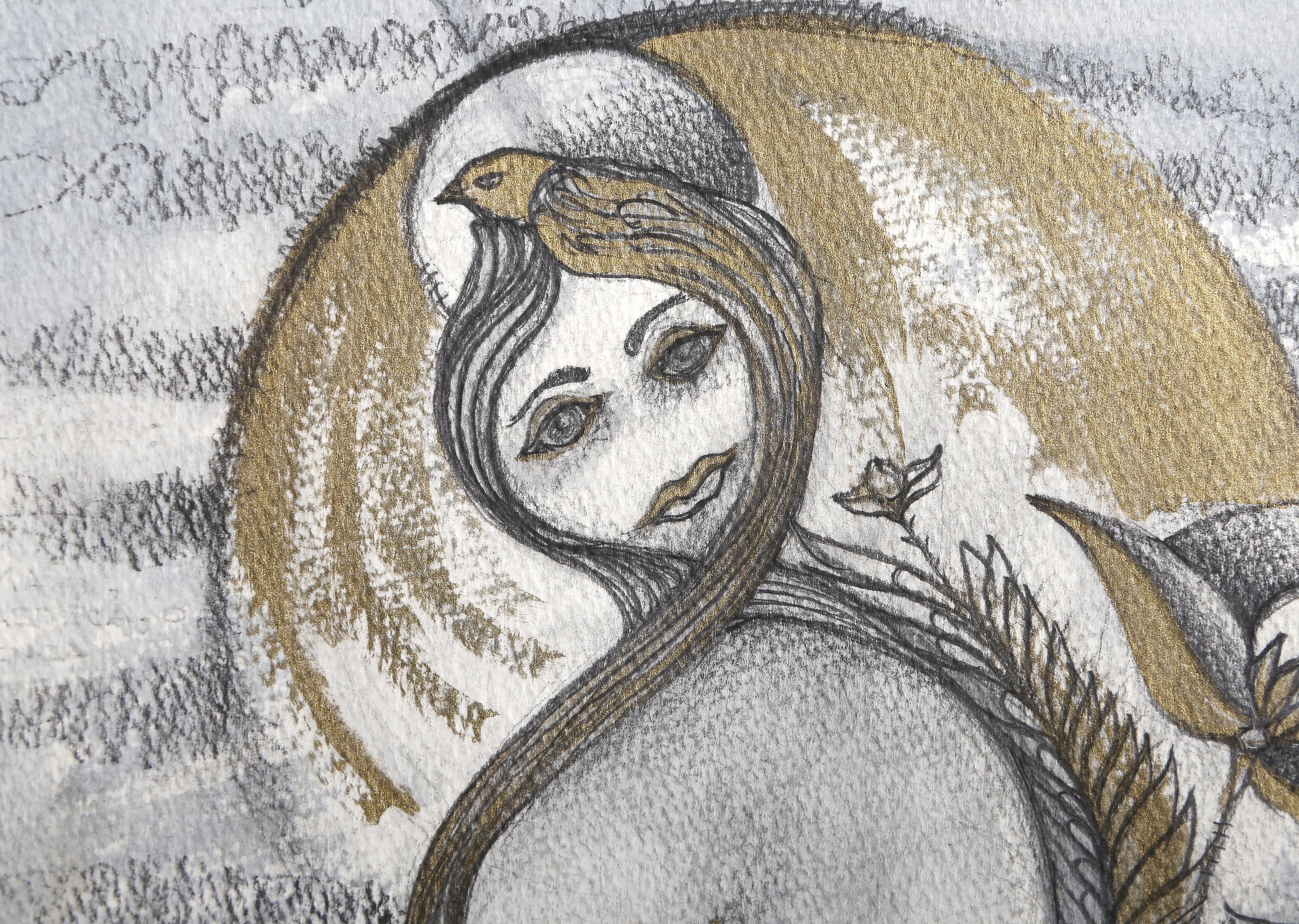Mujer sentada, Técnica mixta sobre papel de Salvador Gonzales Escalona en venta 1