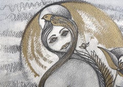 Femme assise, technique mixte sur papier de Salvador Gonzales Escalona