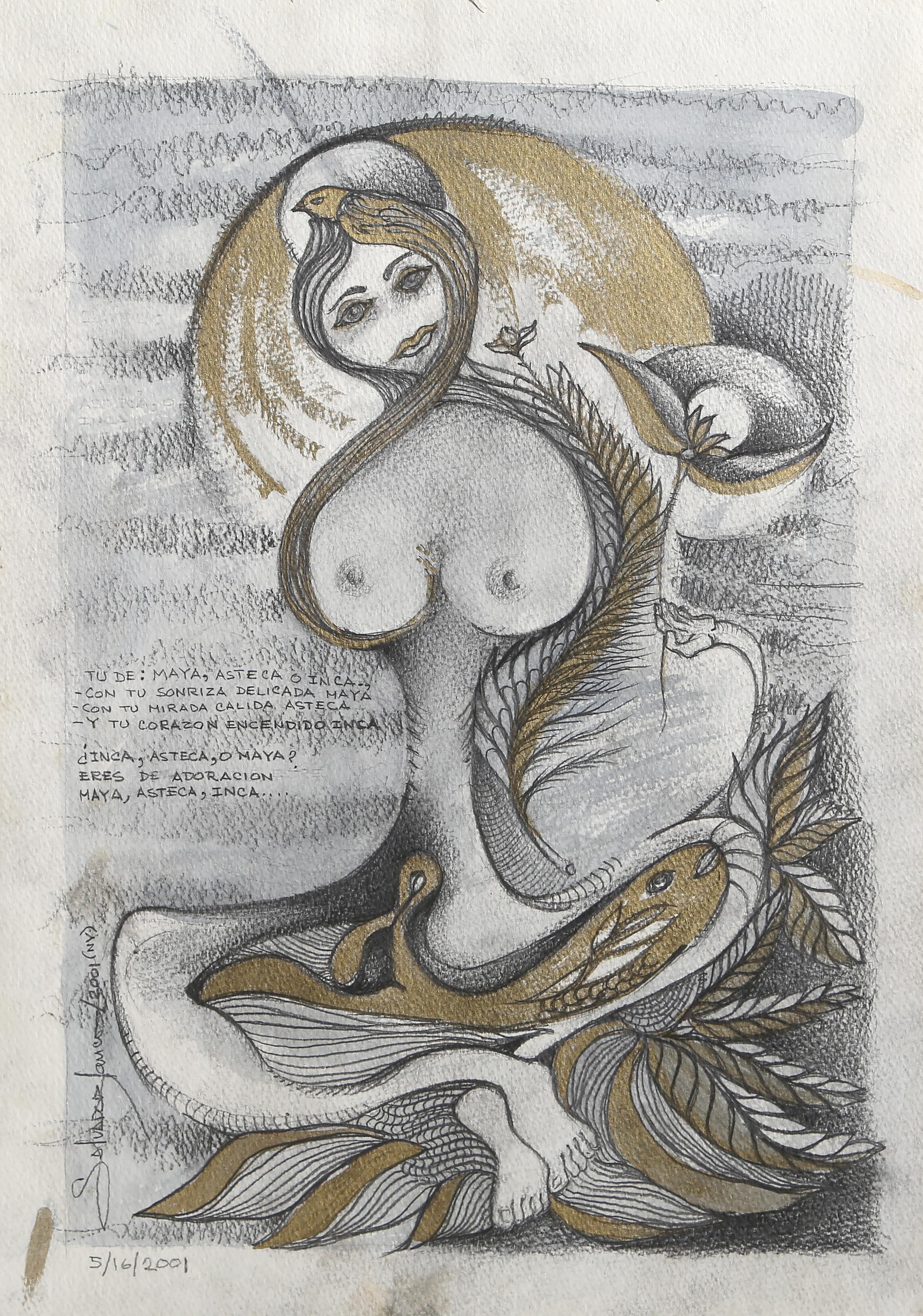 Mujer sentada, Técnica mixta sobre papel de Salvador Gonzales Escalona en venta 3