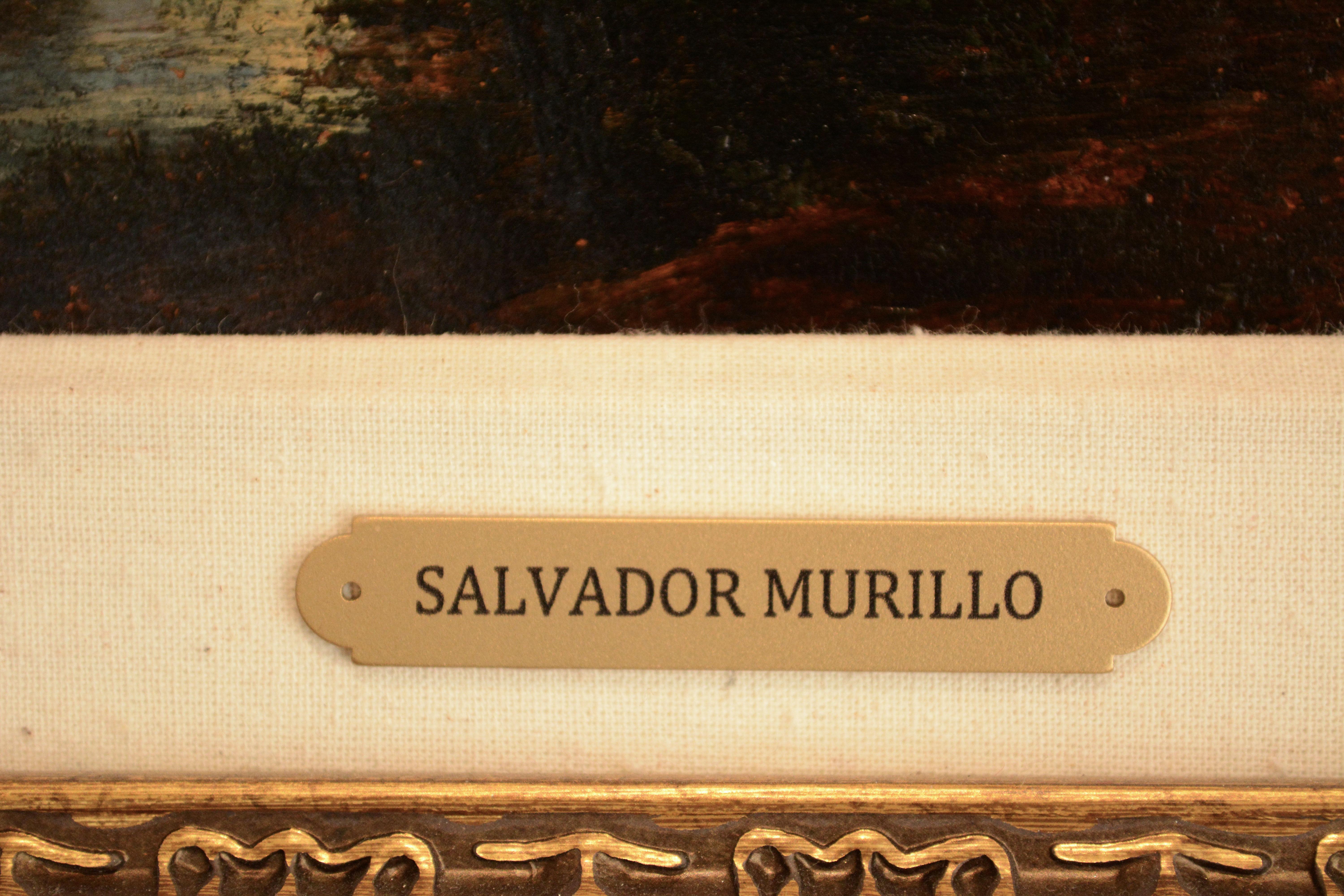 Salvador Murillo „Solitäre Figur auf einer Straße“ – gerahmtes antikes Landschaftsgemälde im Angebot 3