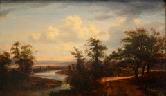 Salvador Murillo "Solitary Figure on a Road" - Framed Antique Landscape Painting