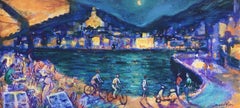 Cadaqués nocturne Huile sur toile de jute Espagne paysage marin espagnol
