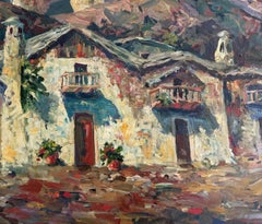 Grande paesaggio impressionista dei Pirenei, pittura a olio della Valle d'Aran di Vielha