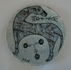 SALVADOR SANS FAUS - 'El Perro' - Glazed Ceramic Plate - Spain - Circa 1957