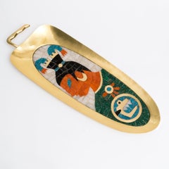 Salvador Teran Glas- und Messing-Mosaik-Tablett aus Los Castillo, Taxco