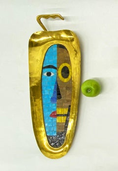 Salvador Terán (Attributed) Hand-Hammered Brass and Mosaic Wall Plaque, 1950s