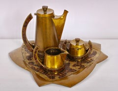 Salvador Teran Copper Toned Brass & Terrazzo Tile 7 Piece Tea Service, 1950s