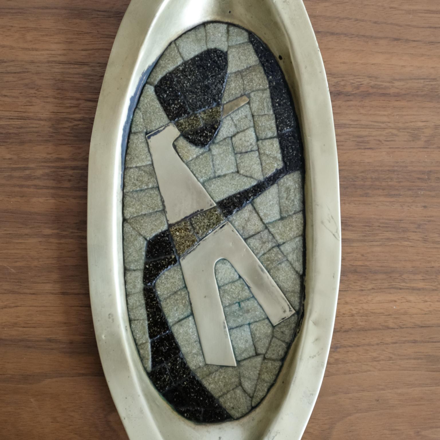 Mid-Century Modern Salvador Teran Brass and Mosaic Mexican Modernist Tray, 1960s