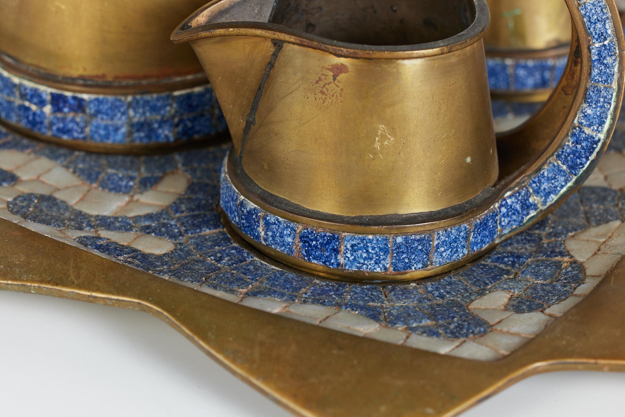 Salvador Teran Brass and Mosaic Tile Tea Service Set 3