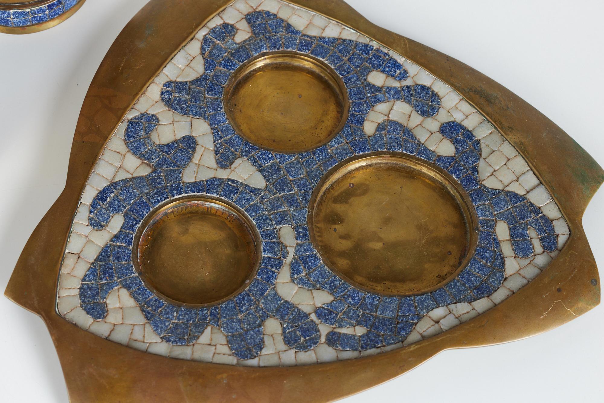 Salvador Teran Brass and Mosaic Tile Tea Service Set 4