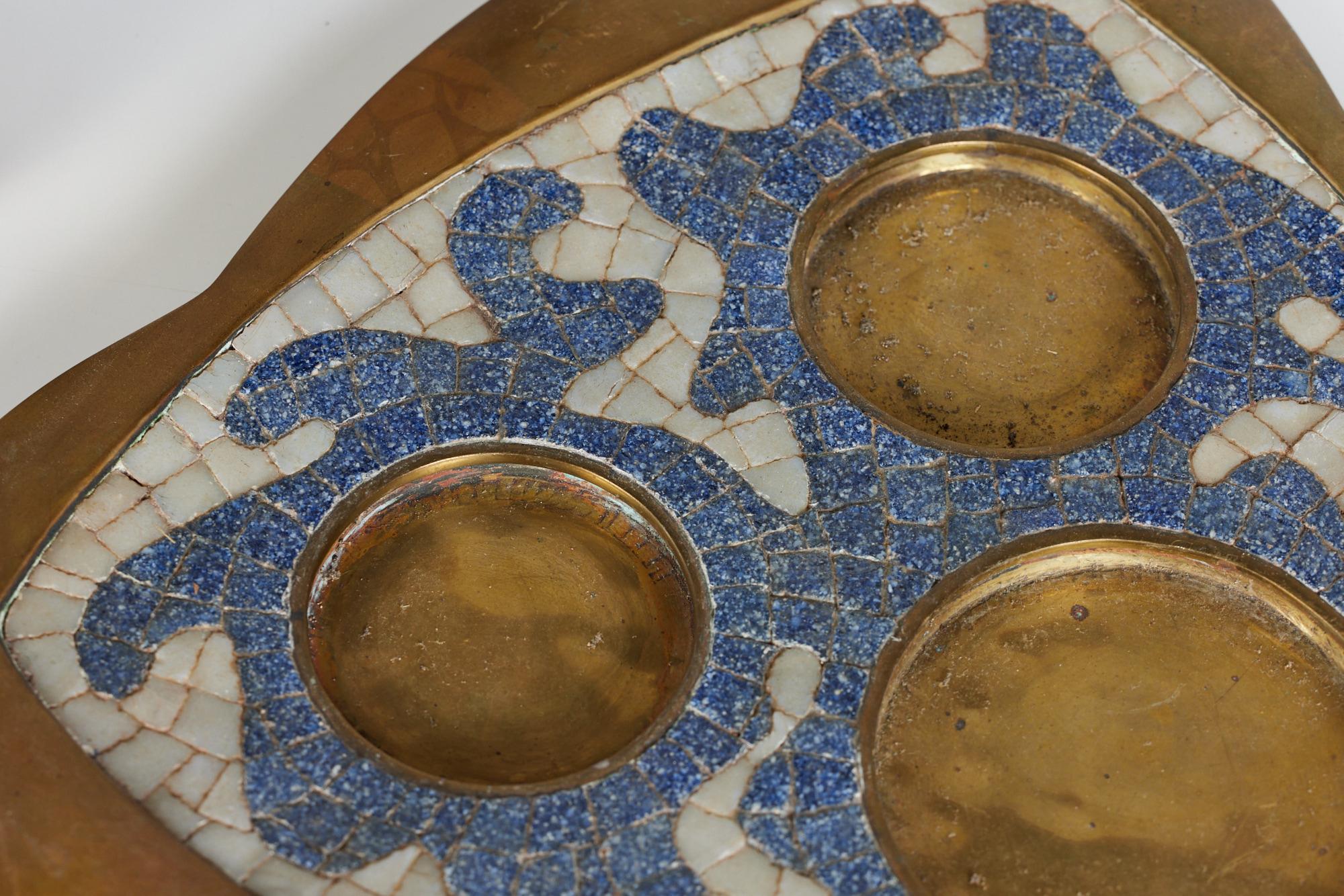 Salvador Teran Brass and Mosaic Tile Tea Service Set 5
