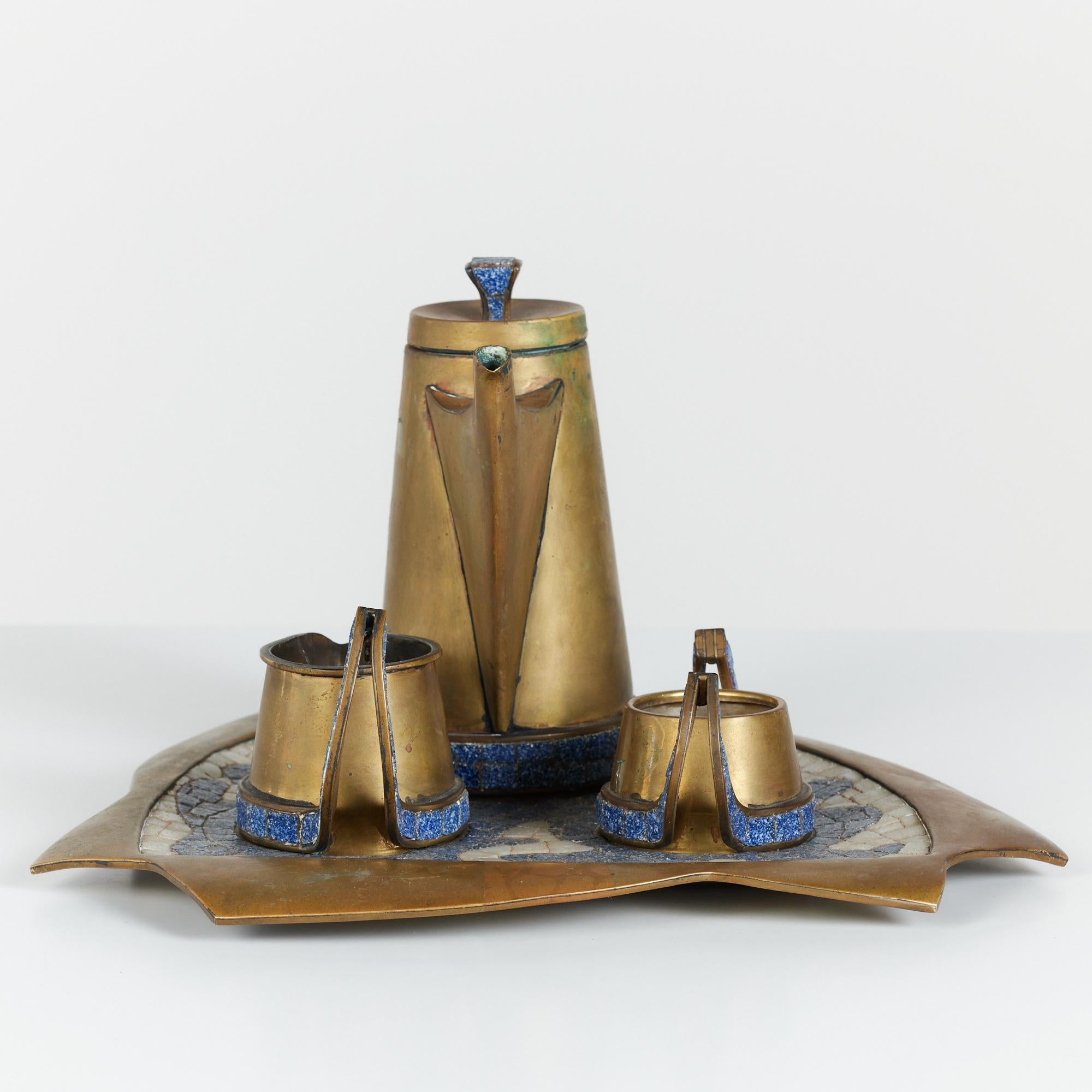 Salvador Teran Brass and Mosaic Tile Tea Service Set 2