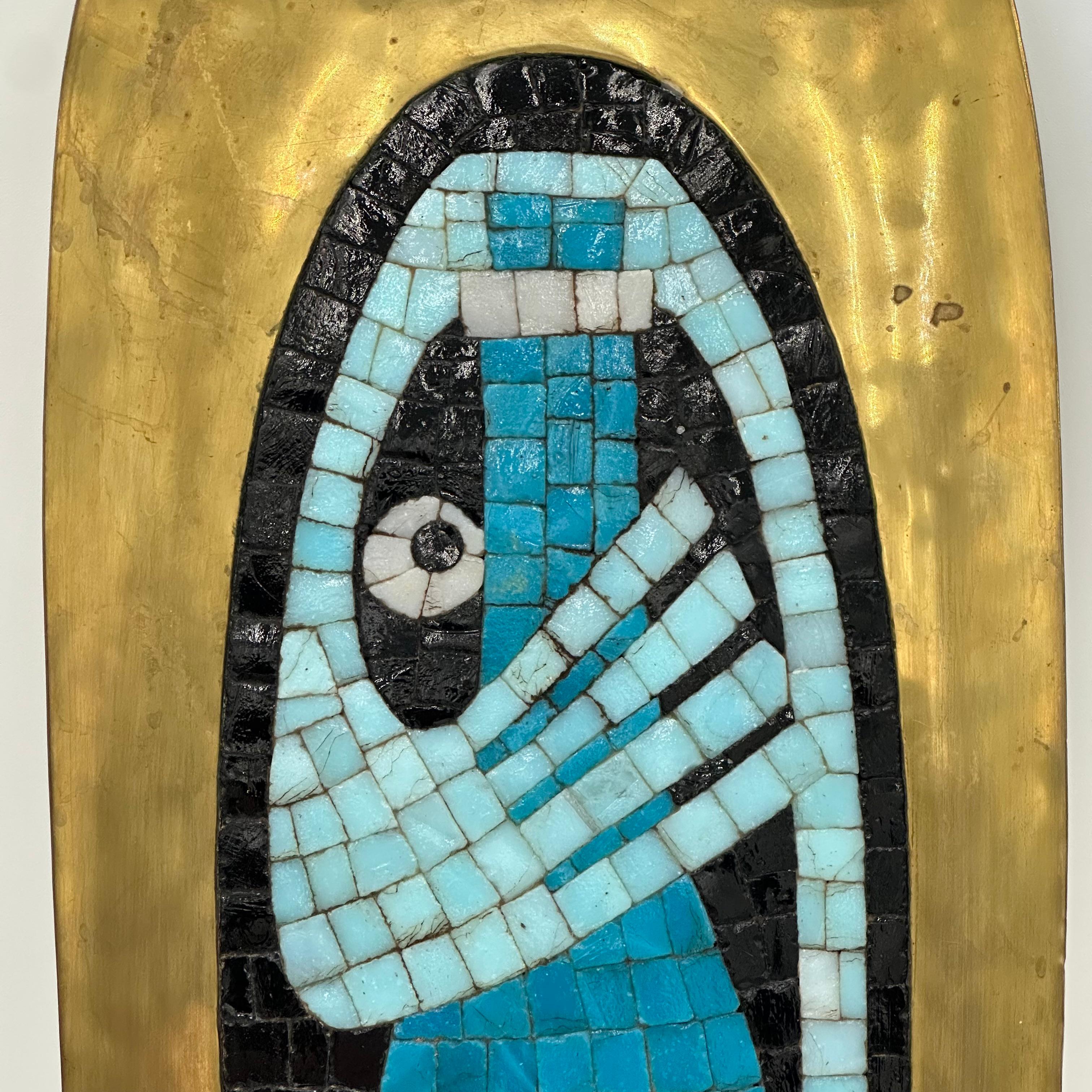 Mid-Century Modern Salvador Teran Brass and Mosaic Tile Tray