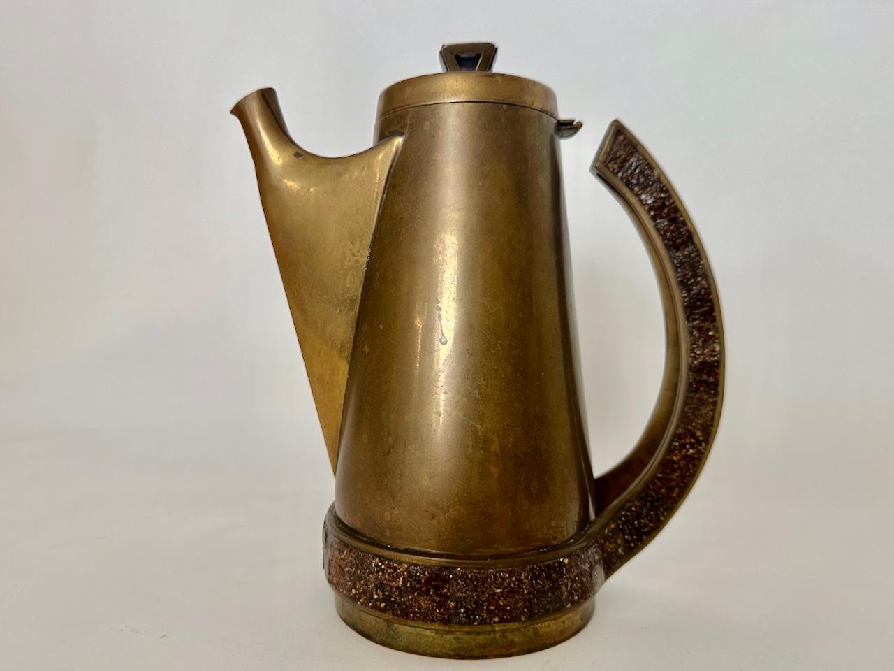Salvador Teran Copper Toned Brass & Terrazzo Tile 7 Piece Tea Service, 1950s For Sale 2