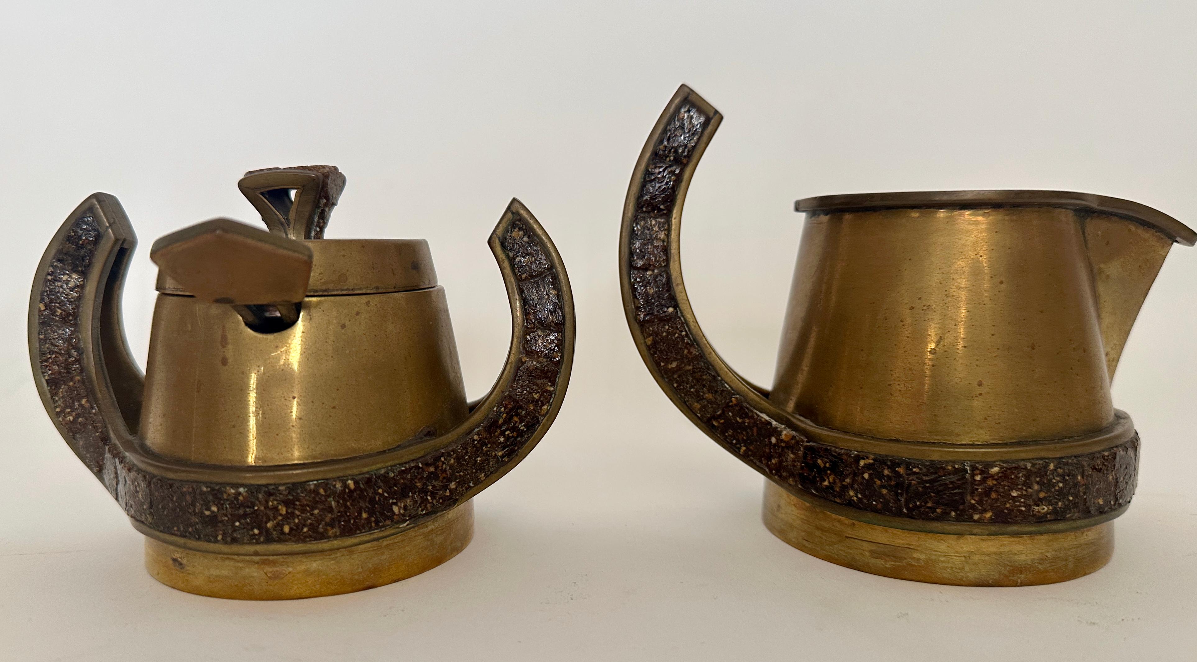 Salvador Teran Copper Toned Brass & Terrazzo Tile 7 Piece Tea Service, 1950s For Sale 7
