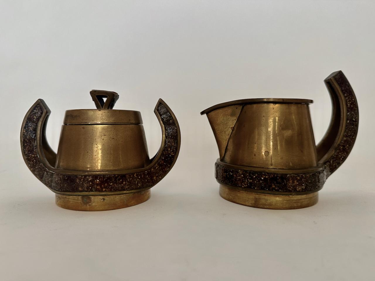 Salvador Teran Copper Toned Brass & Terrazzo Tile 7 Piece Tea Service, 1950s For Sale 6