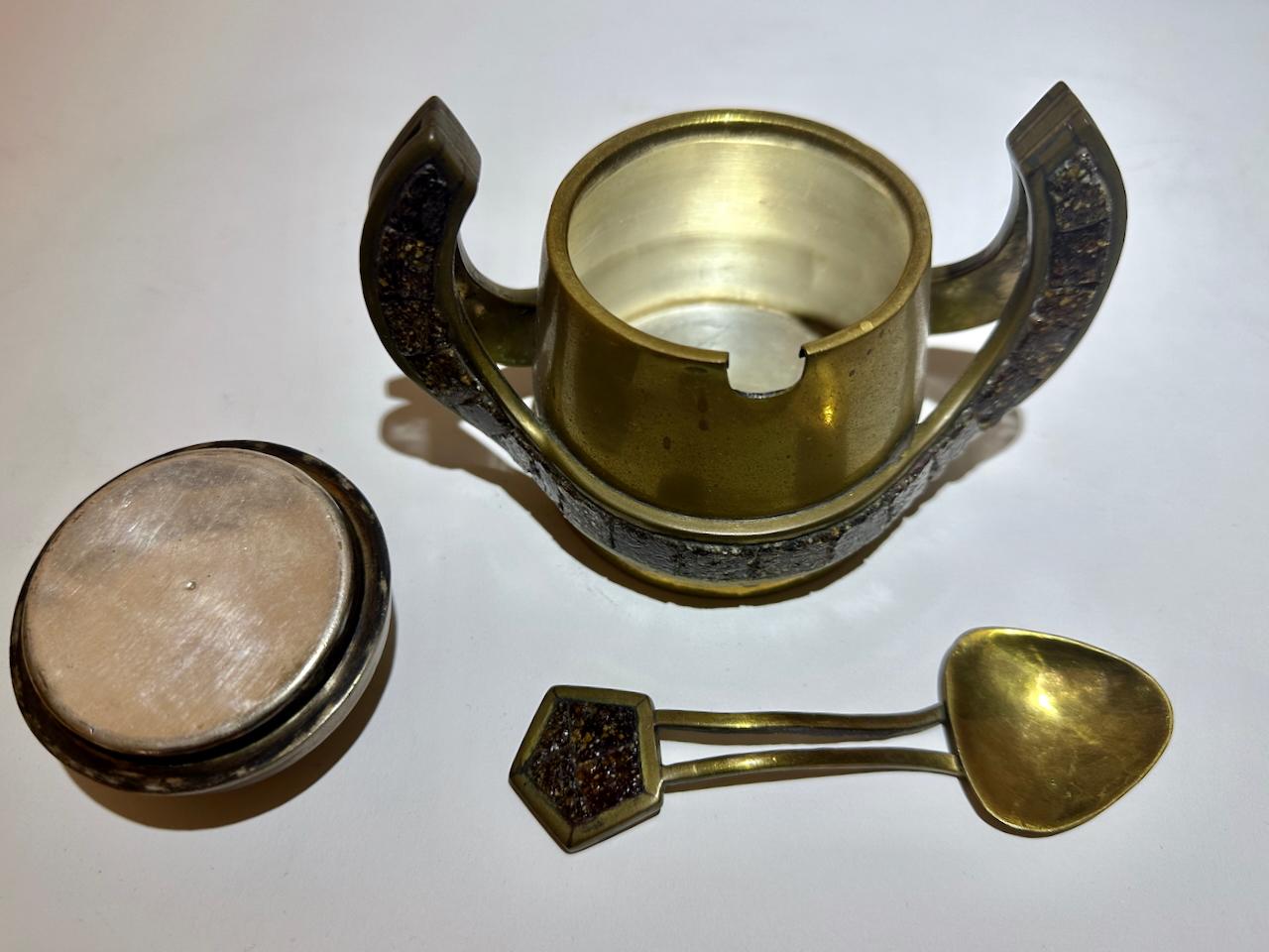 Salvador Teran Copper Toned Brass & Terrazzo Tile 7 Piece Tea Service, 1950s For Sale 9