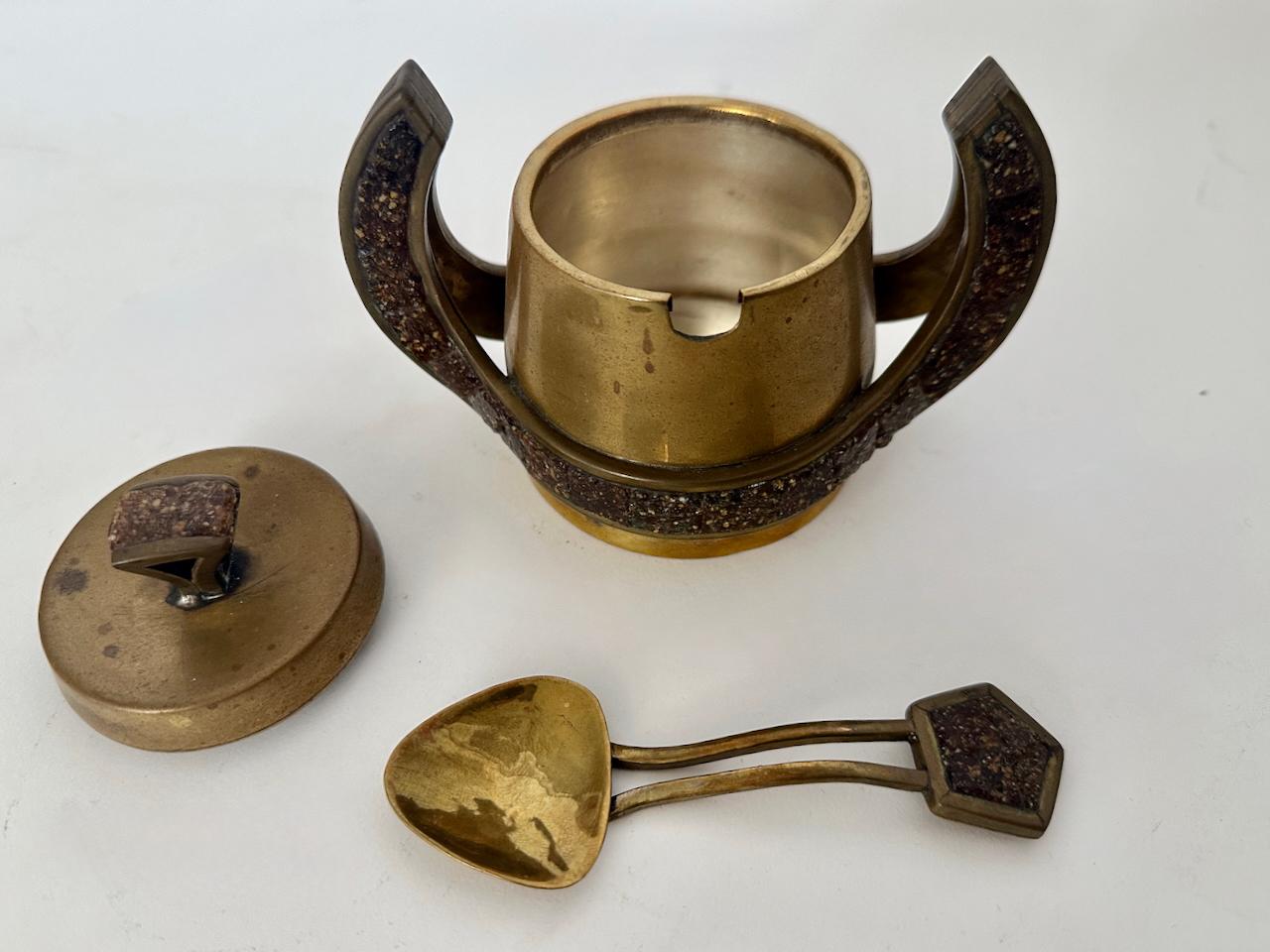 Salvador Teran Copper Toned Brass & Terrazzo Tile 7 Piece Tea Service, 1950s For Sale 10