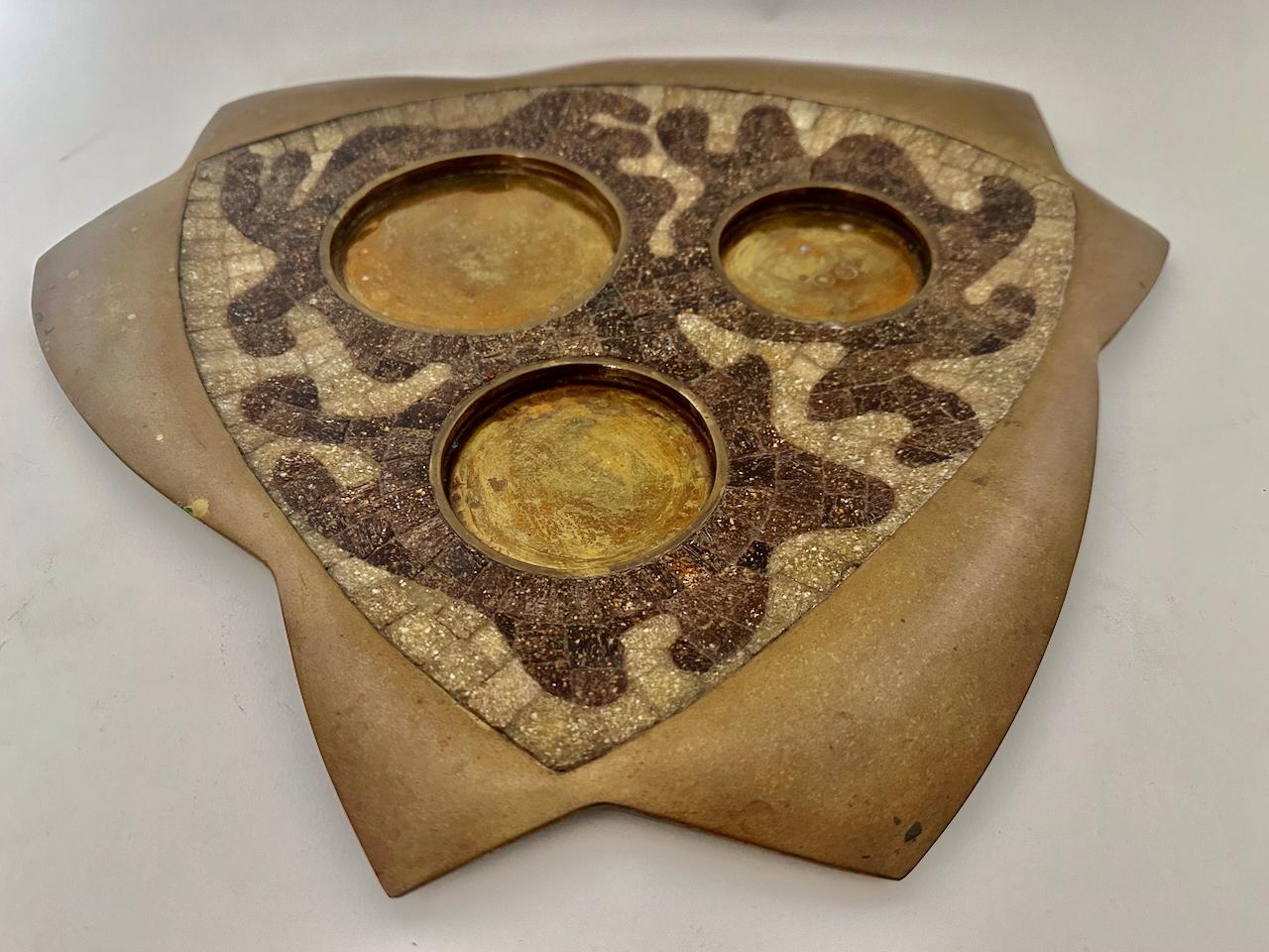 Salvador Teran Copper Toned Brass & Terrazzo Tile 7 Piece Tea Service, 1950s For Sale 11