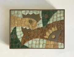 Salvador Teran Hand Wrought Mexican Brass & Mosaic Box, Chicken Motif, 1950s